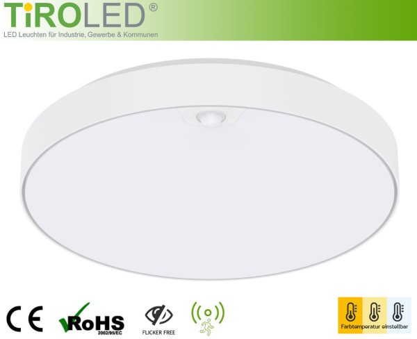 300 mm runde LED Deckenleuchte | mit Bewegungs- und Tageslichtsensor | 3000-4000-5700 K einstellbar