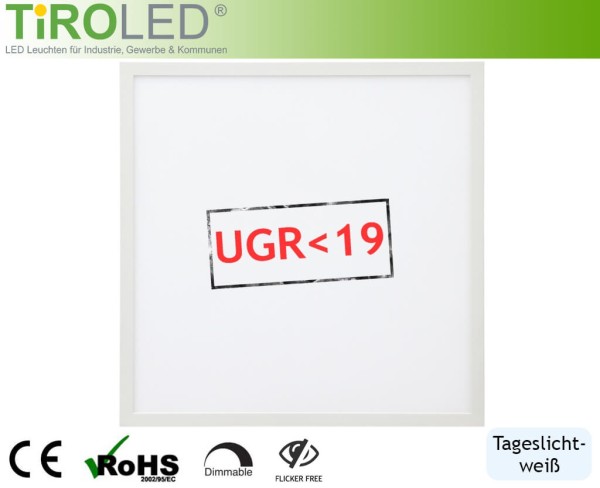60 x 60 cm LED Panel | tageslichtweiß - 6000 K | 36 Watt | 4000 lm | UGR19 | RAL9016 | ohne Treiber