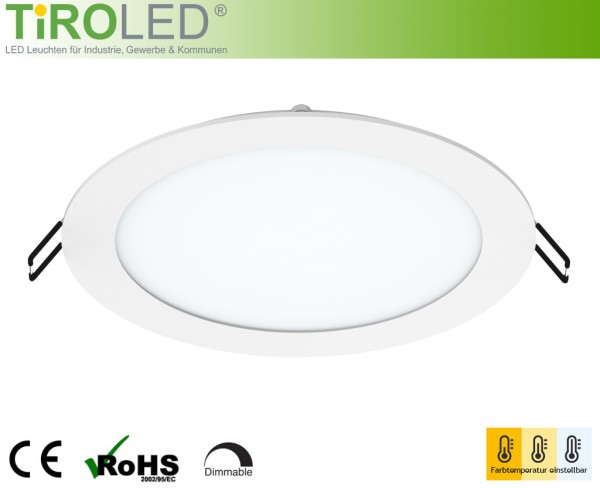 170 mm rundes LED Panel | für Deckenausschnitte | 3000-4000-5700 K einstellbar | 12 Watt | max. 1030