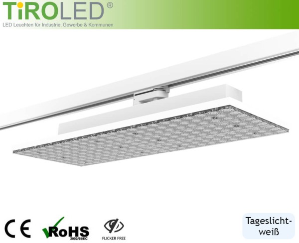 rechteckige LED 3-Phasen Schienenleuchte | 50 - 70 Watt einstellbar | tageslichtweiß - 6000 K | max.