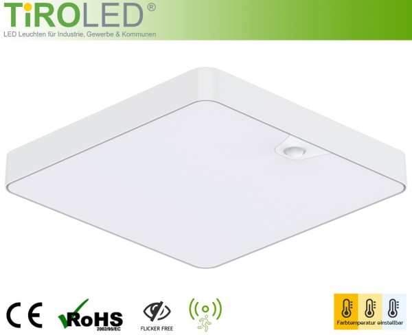 300 x 300 mm LED Deckenleuchte | mit Bewegungs- und Tageslichtsensor | 3000-4000-5700 K einstellbar