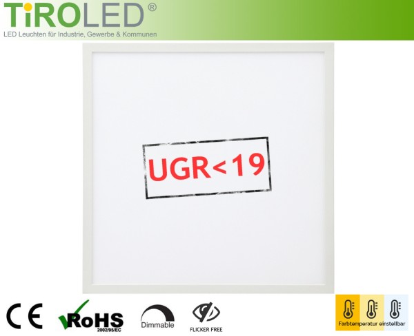 62 x 62 cm LED Panel | 3000-4000-6000 K einstellbar | 36 Watt | 4300 lm | UGR19 | ohne Treiber | "Ev