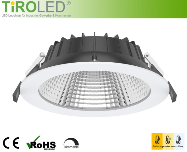 228 mm LED Downlight | 3000-4000-5700 K einstellbar | 22 Watt | max. 2900 lm | ohne LED-Treiber | IP
