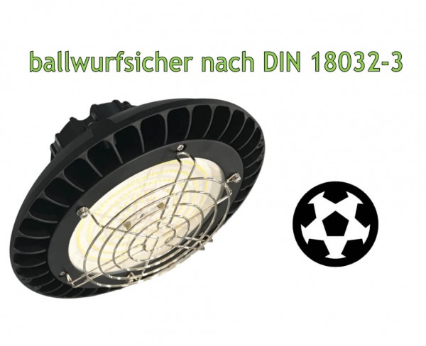 80 Watt LED Hallenleuchte mit Schutzgitter | ballwurfsicher | 120° Abstrahlwinkel | 13500 lm | 5700