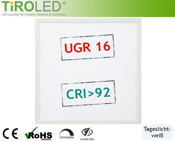 62 x 62 cm LED Panel | tageslichtweiß - 6000 K | 36 Watt | 3240 lm | CRI92 | UGR16 | ohne Treiber |