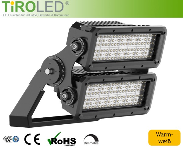 500 Watt LED Sportplatz- und Industriestrahler | 1-10V dimmbar | 70.000 lm | warmweiß - 3000 K | IP6