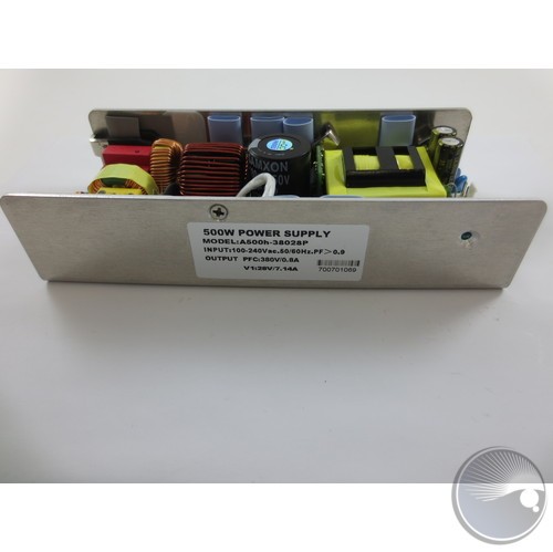 Power supply A500H-38028P Input：100-240VAC 50/60HZ Output：PFC：380V/0.8A V1-28V/7.14A (BOM#23.PG1)